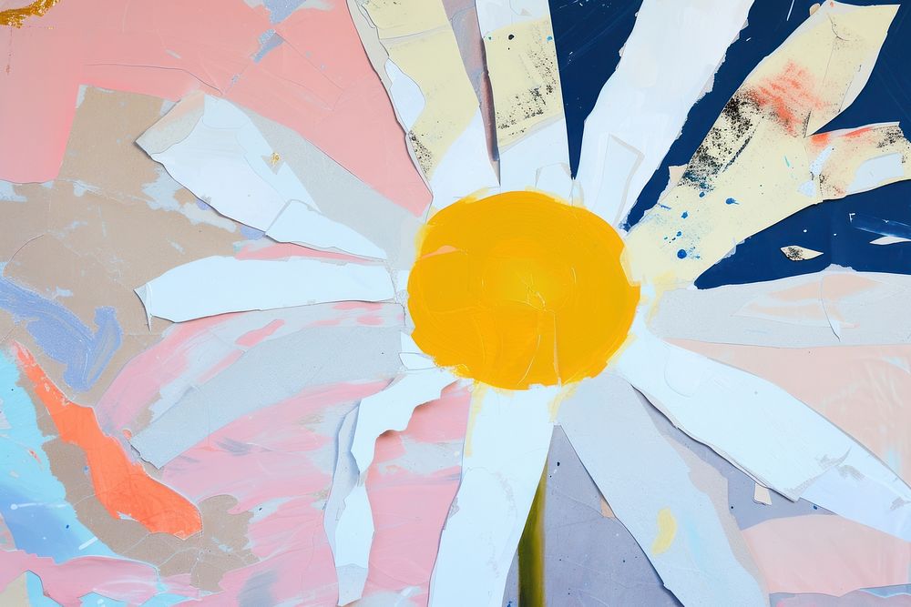 Abstract daisy ripped paper art painting flower.