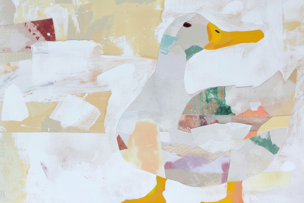 Abstract duck ripped paper art painting animal.