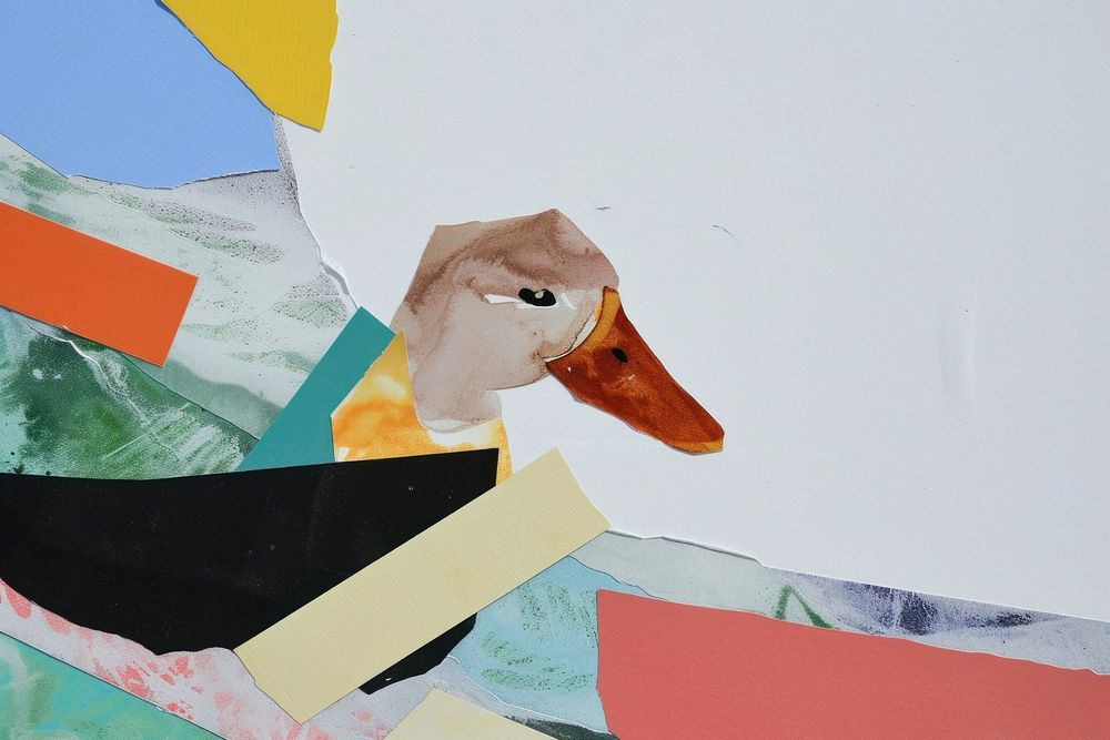 Abstract duck ripped paper art painting collage.