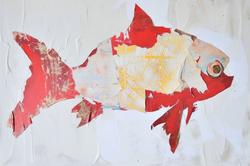 Abstract fish ripped paper animal art creativity.