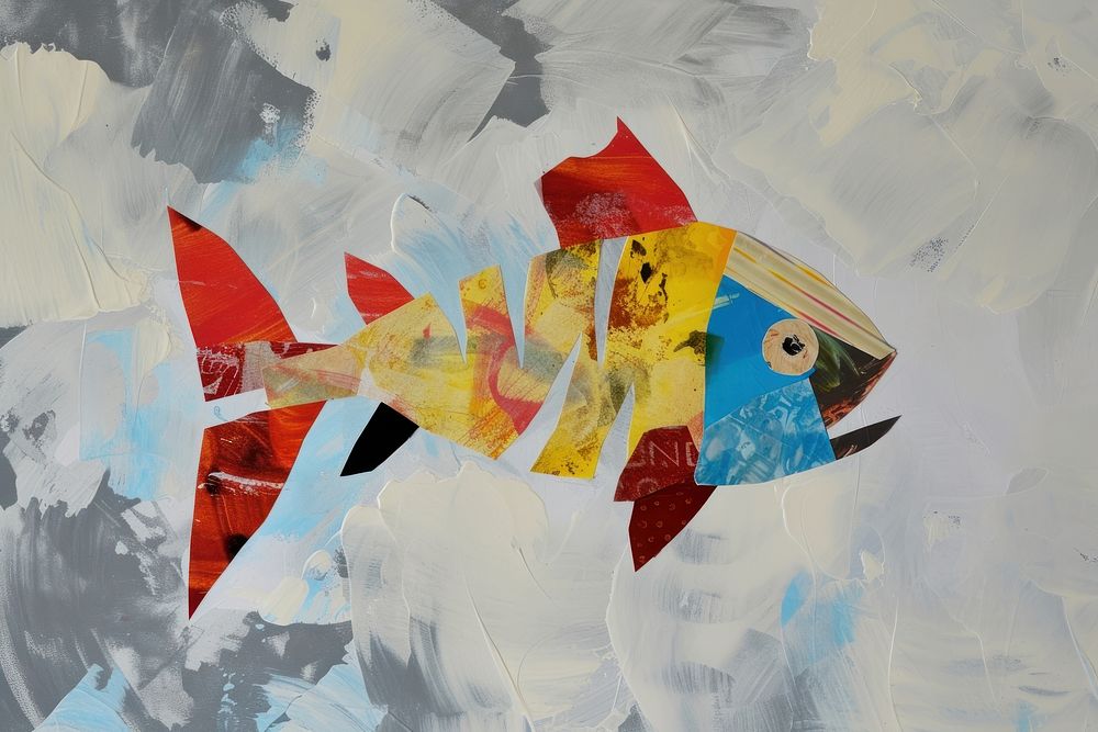 Abstract fish ripped paper art painting creativity.