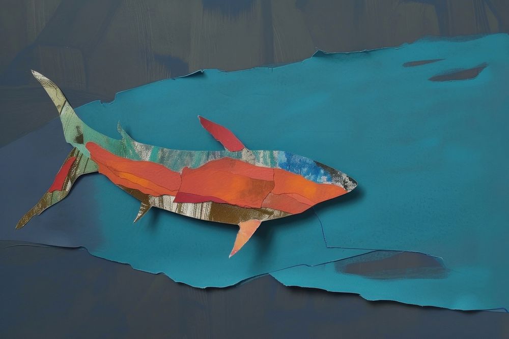 Abstract fish ripped paper art animal creativity.