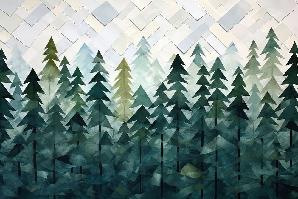 Abstract forest ripped paper collage art pattern texture.