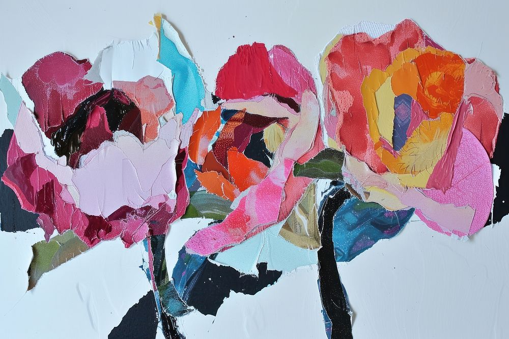 Abstract flowers ripped paper art painting plant.