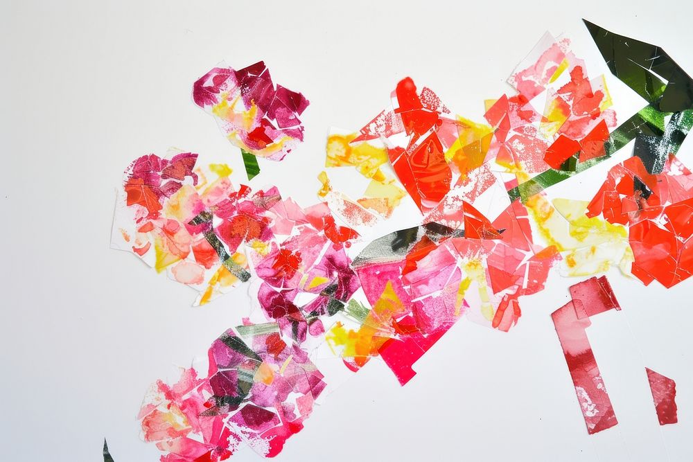 Abstract flowers ripped paper art creativity splattered.