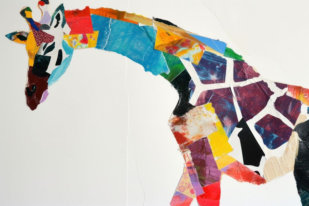 Abstract giraff ripped paper art painting collage.