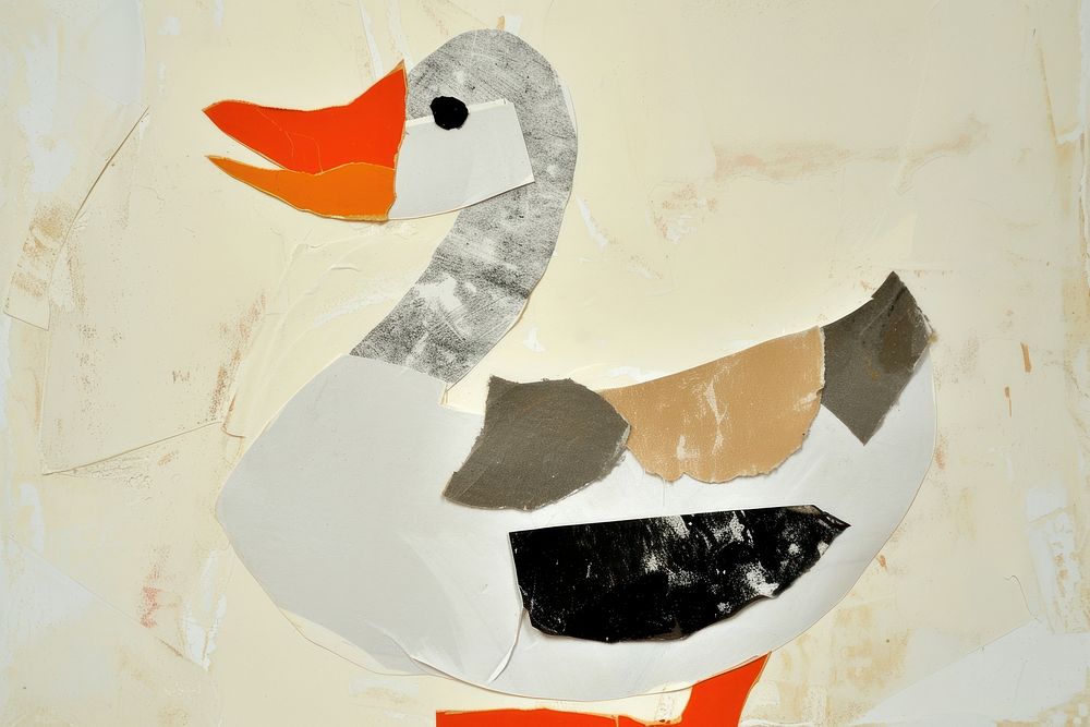 Abstract goose ripped paper art painting animal.