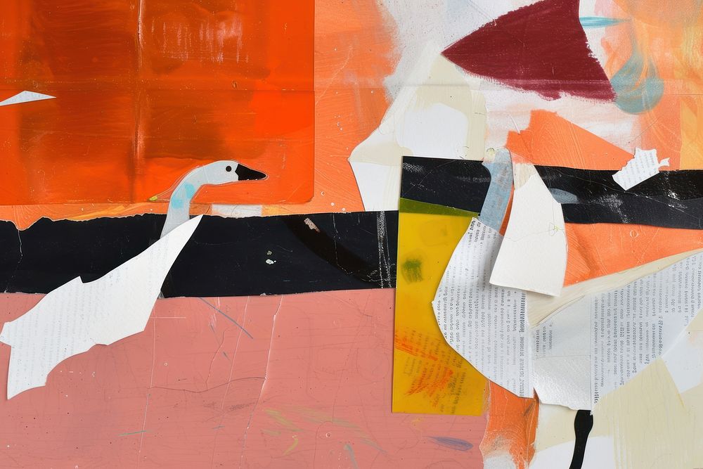 Abstract goose ripped paper art painting representation.