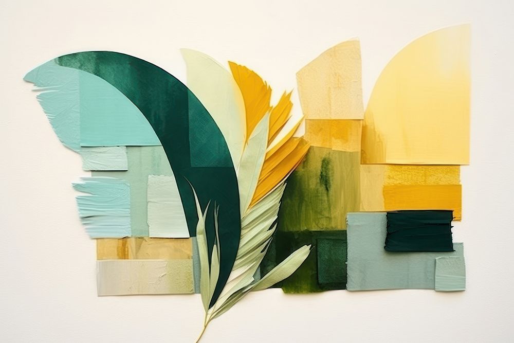 Abstract grass ripped paper collage art painting creativity.