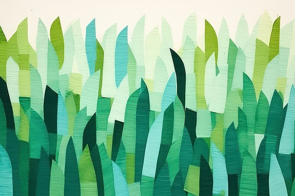Abstract grass ripped paper collage art pattern plant.