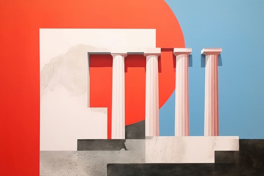 Abstract greek architecture ripped paper collage art column creativity.