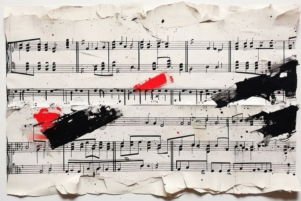 Abstract music note ripped paper art handwriting creativity.