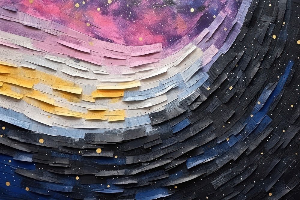 Abstract night sky ripped paper collage art texture backgrounds.
