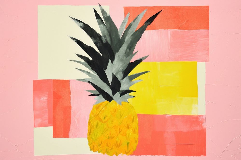 Abstract pineapple juice ripped paper collage plant fruit art.