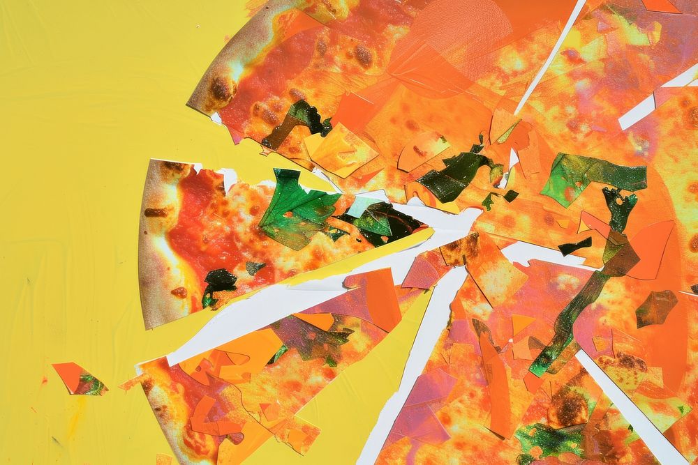 Abstract pizza ripped paper art collage leaf.