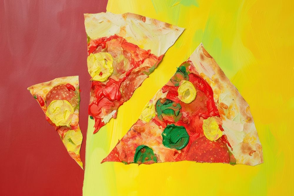 Abstract pizza ripped paper art food creativity.