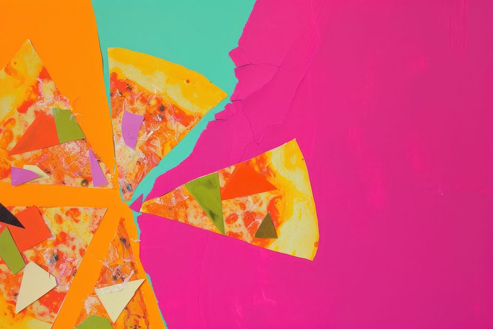 Abstract pizza ripped paper art collage backgrounds.