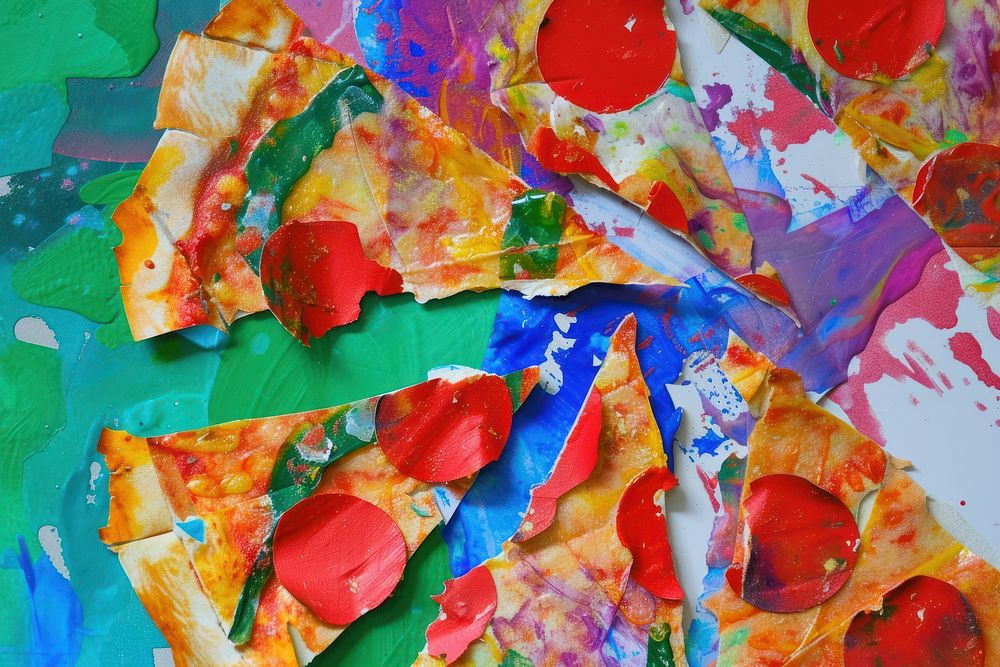 Abstract pizza ripped paper art food backgrounds.