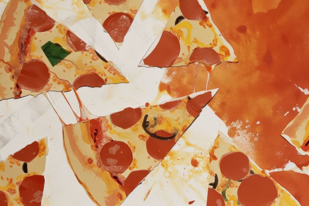 Abstract pizza ripped paper art food advertisement.