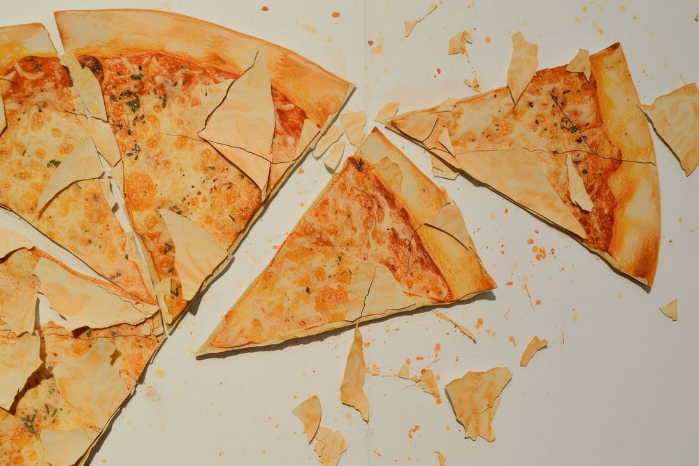 Abstract pizza ripped paper food quasedilla flatbread.