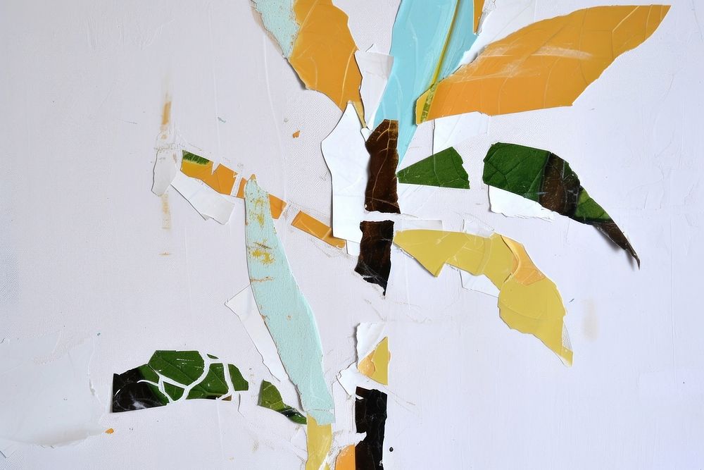 Abstract plant ripped paper art painting leaf.
