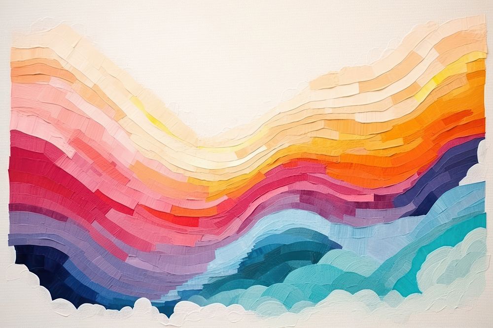 Abstract rainbow mountain ripped paper art painting backgrounds.