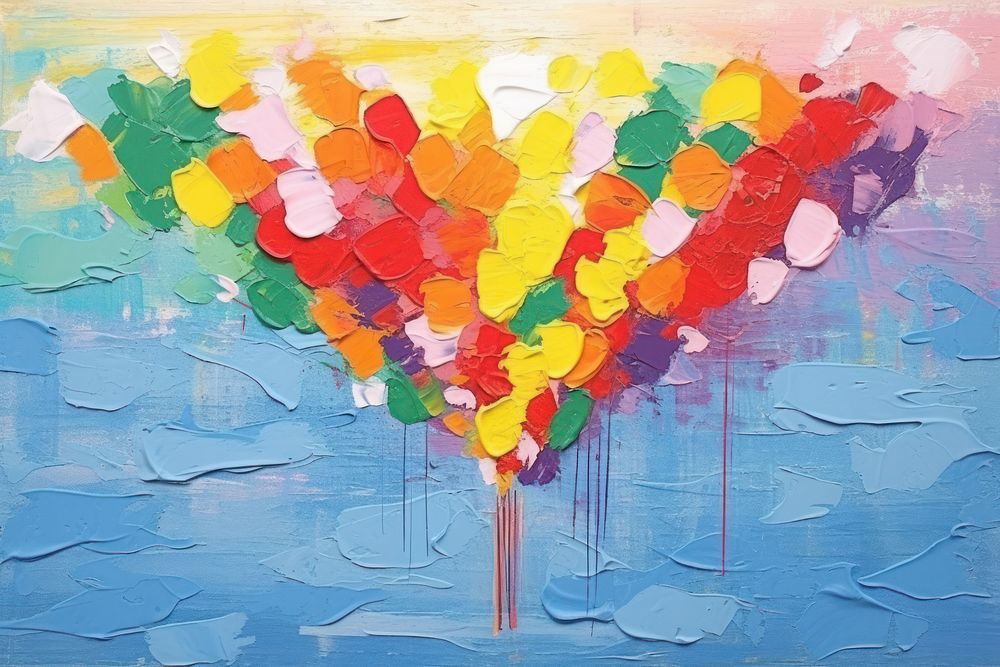 Abstract rainbow balloon ripped paper collage art painting backgrounds.