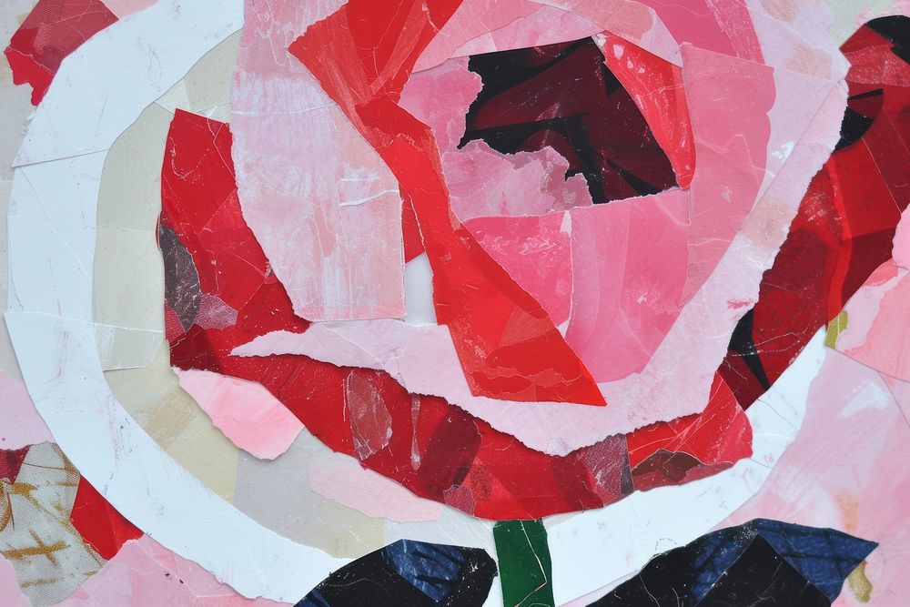 Abstract rose ripped paper art painting collage.