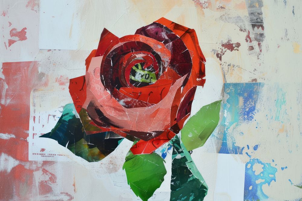 Abstract rose ripped paper art painting flower.