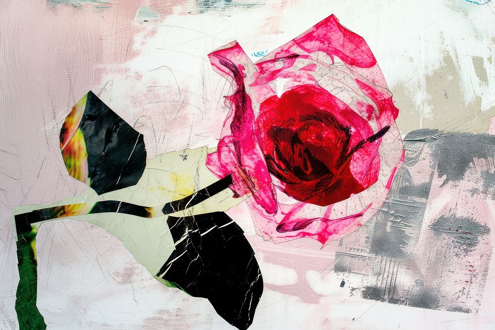 Abstract rose ripped paper art painting flower.