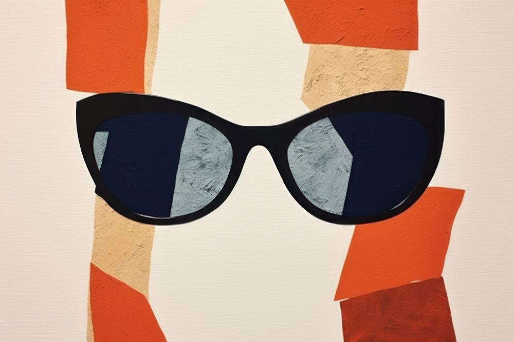 Abstract sunglasses on the sand ripped paper collage art representation accessories.