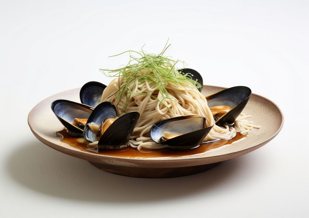 A mussel and clam soba with browned anchovy butter food seafood pasta.