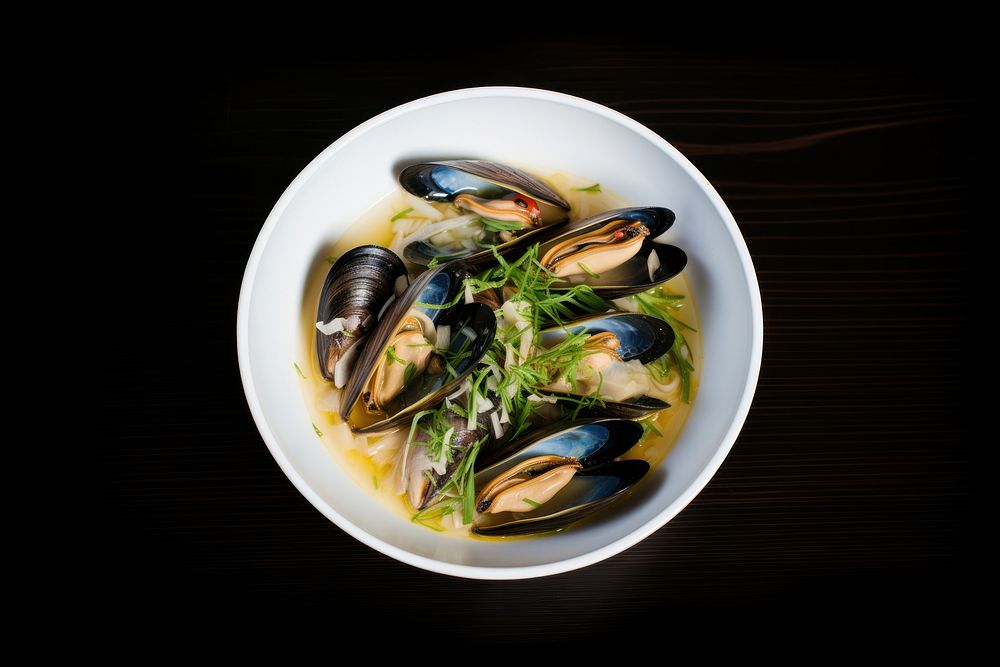 A mussels steamed in wine and garlic seafood plate clam.