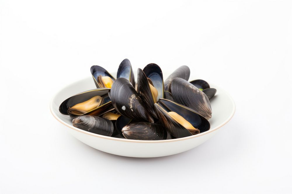 A mussels steamed in wine and garlic seafood clam bowl.