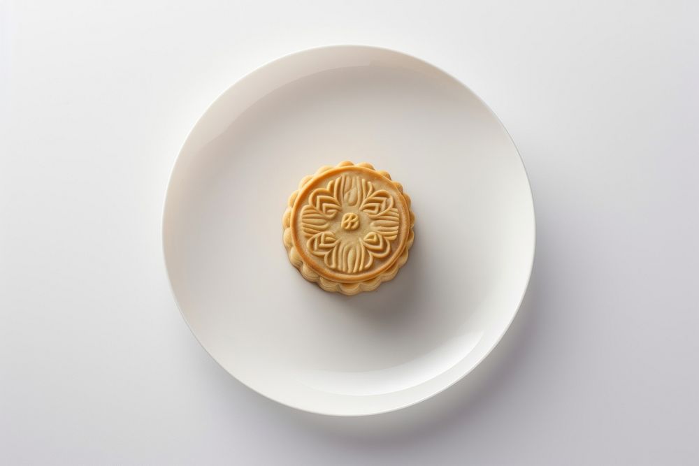 A chinese mooncake cut open arranged put on plate dessert food dish.