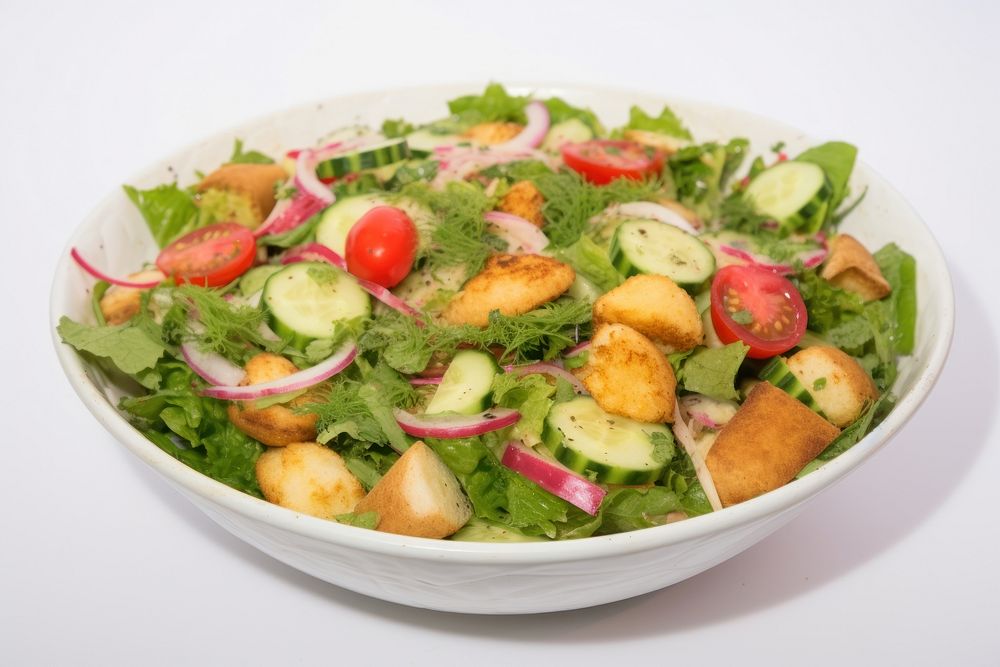 A fattoush salad food plate vegetable.