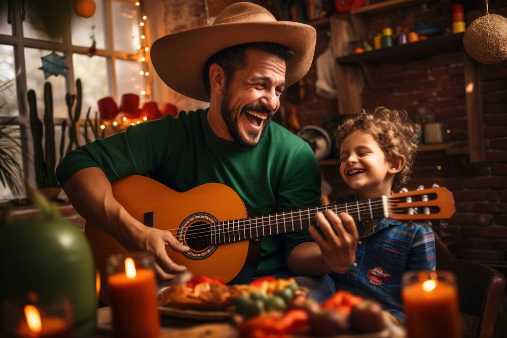 Latino Mexican musician family guitar.
