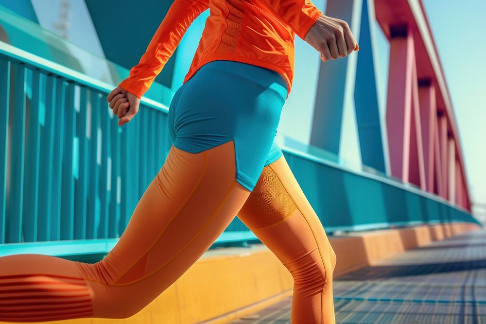 Woman running jogging sports bridge.