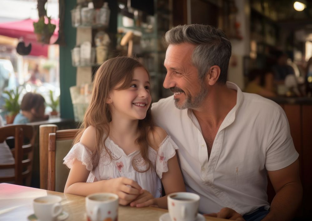Argentinian dad spend time with daughter restaurant family adult.