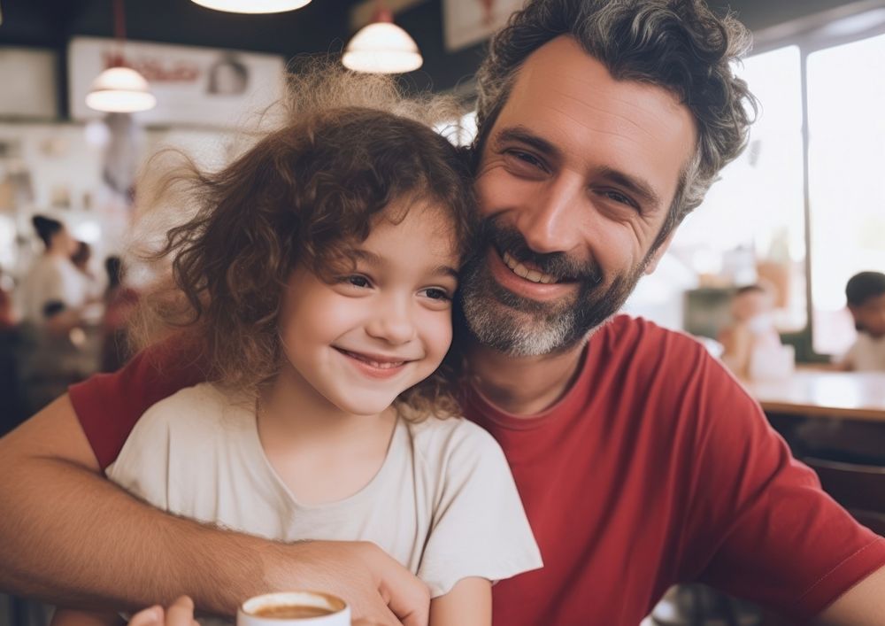 Argentinian dad spend time with daughter portrait family coffee.