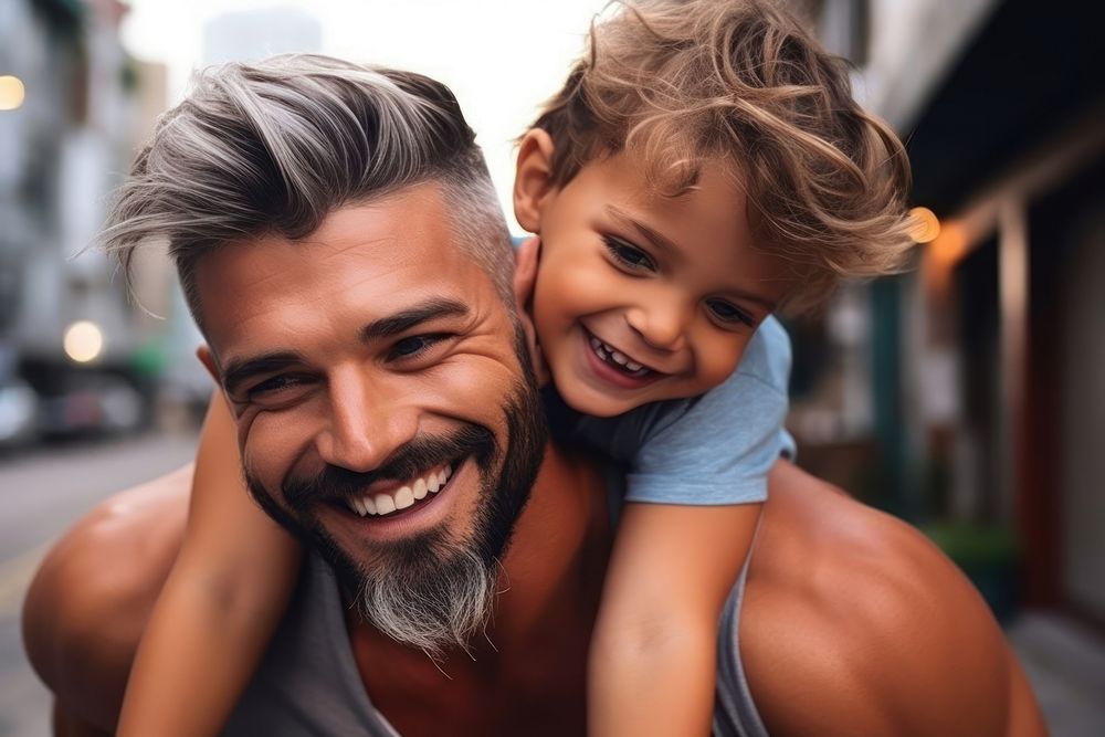Brazilian dad spend time with son laughing family adult.