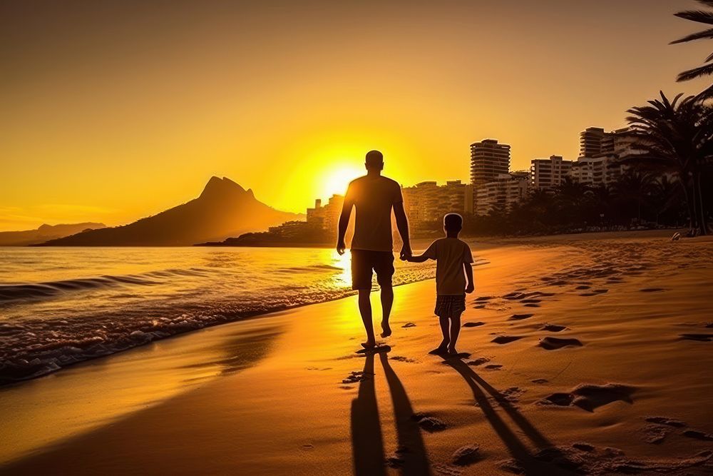 Brazilian dad spend time with son vacation family adult.