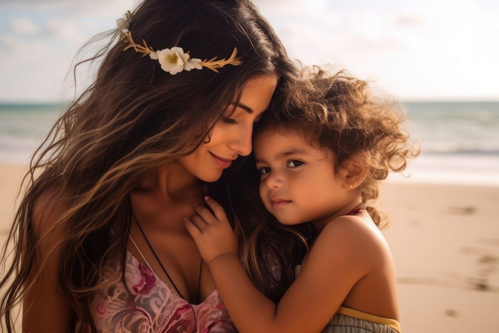 Brazilian mom spend time with daughter portrait outdoors family.