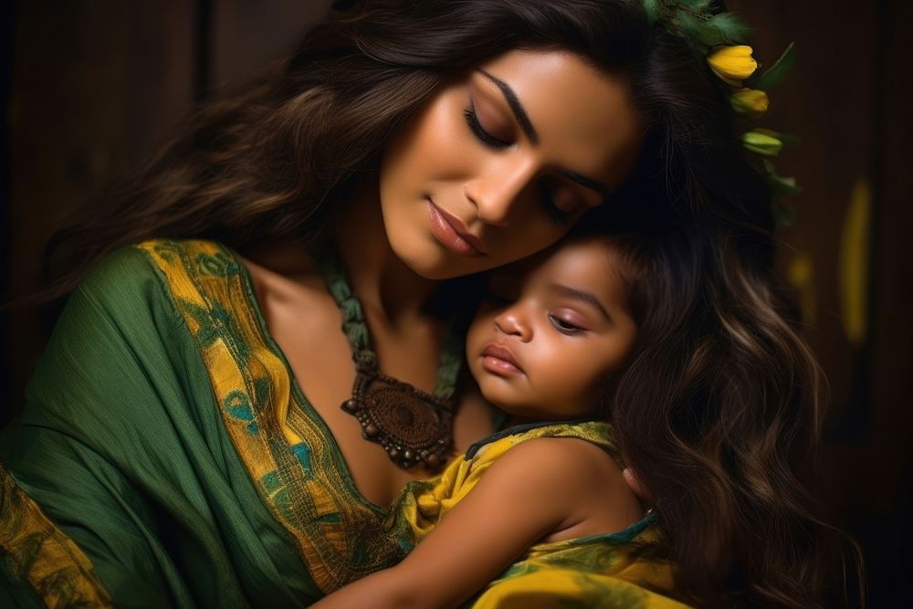 Brazilian mom spend time with daughter portrait family adult.