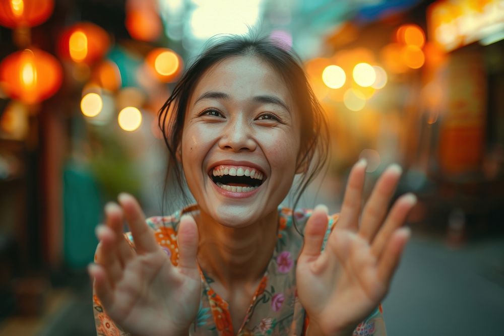 Woman Thai Joyful laughing smile joy.