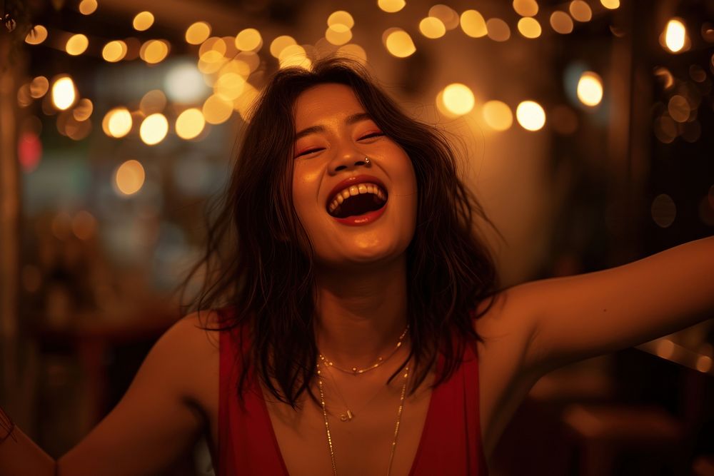 Woman Thai Joyful laughing joy illuminated.