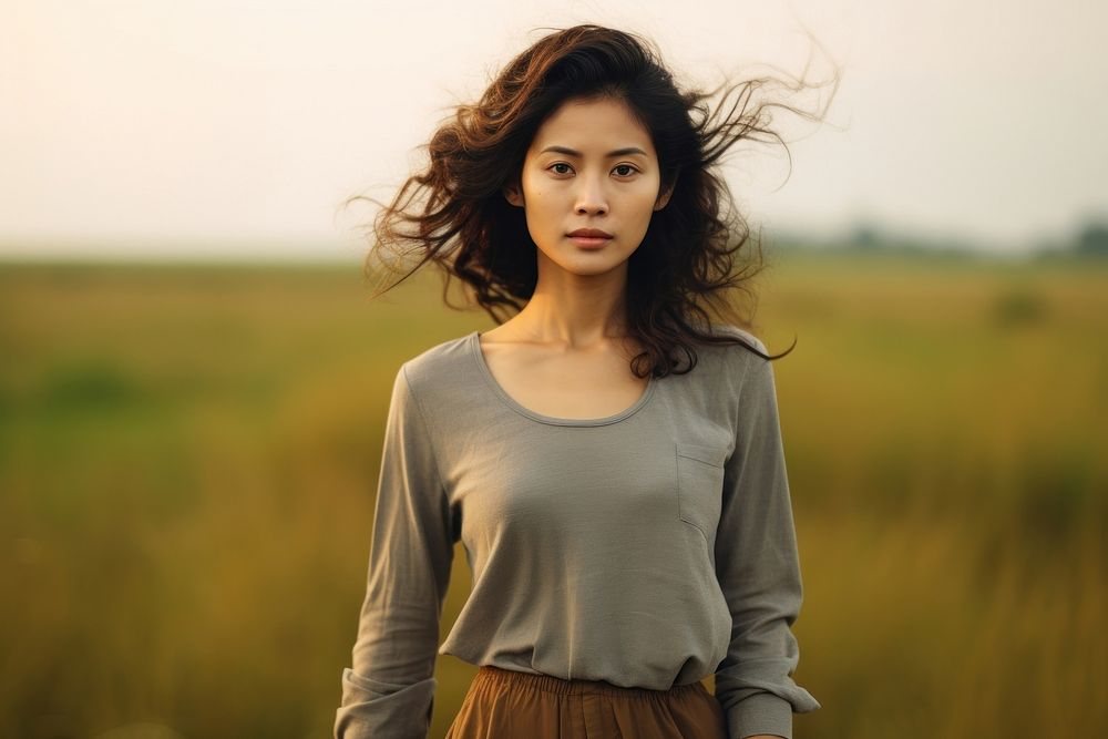 Woman Vietnamese Peaceful landscape portrait adult.