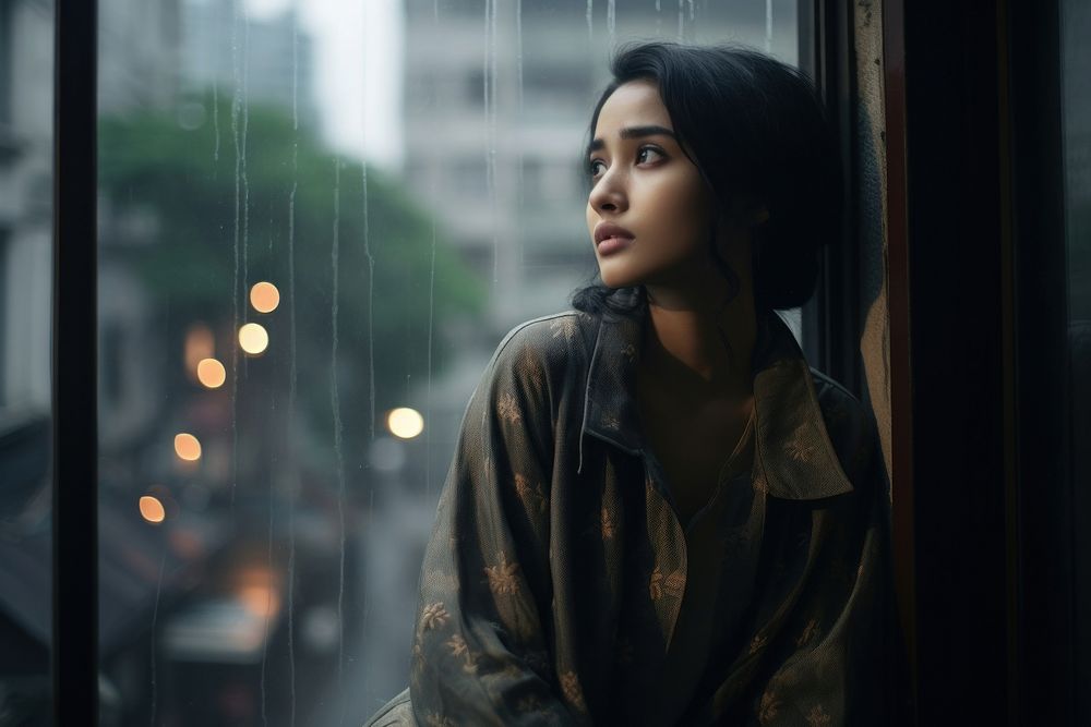 Woman Indonesian Melancholy Muse portrait window light.