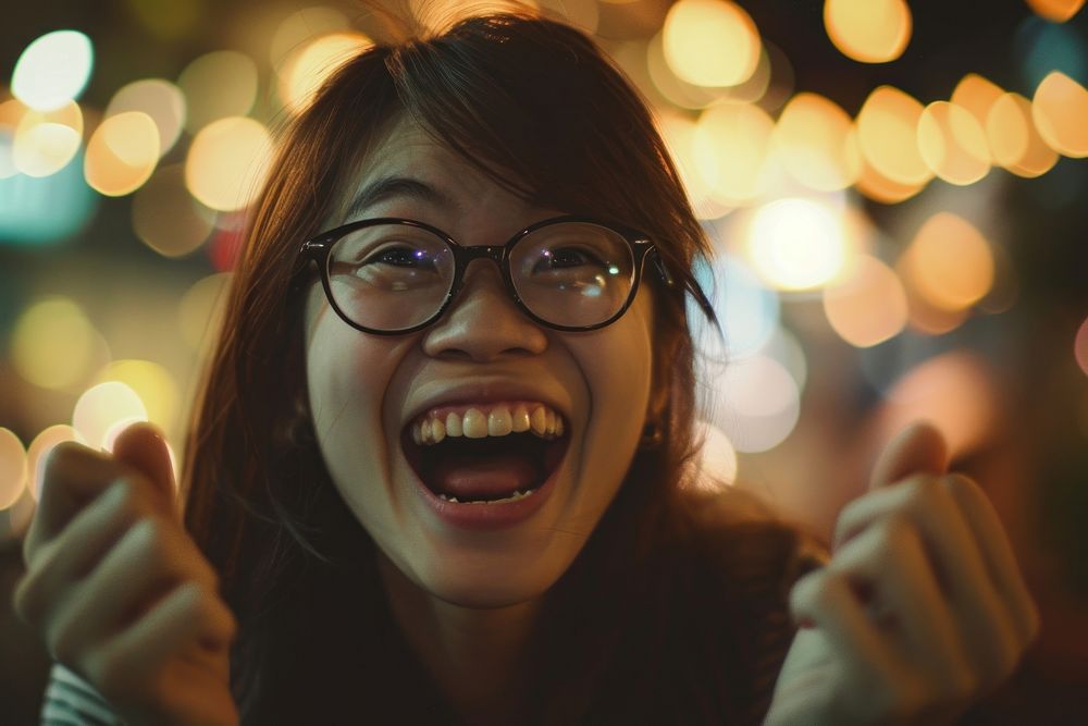 Woman Singaporean Joyful laughing glasses adult.