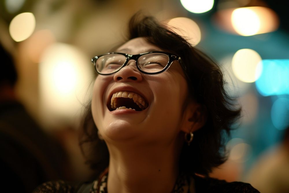 Woman Singaporean Joyful laughing glasses adult.